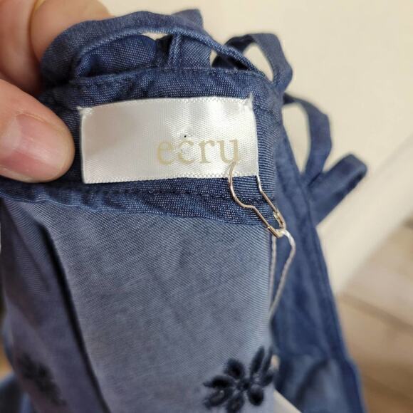 NWT Ecru Bardot Tank Navy Blue‎ Embroidered Eyelet Indigo Small - Picture 10 of 10